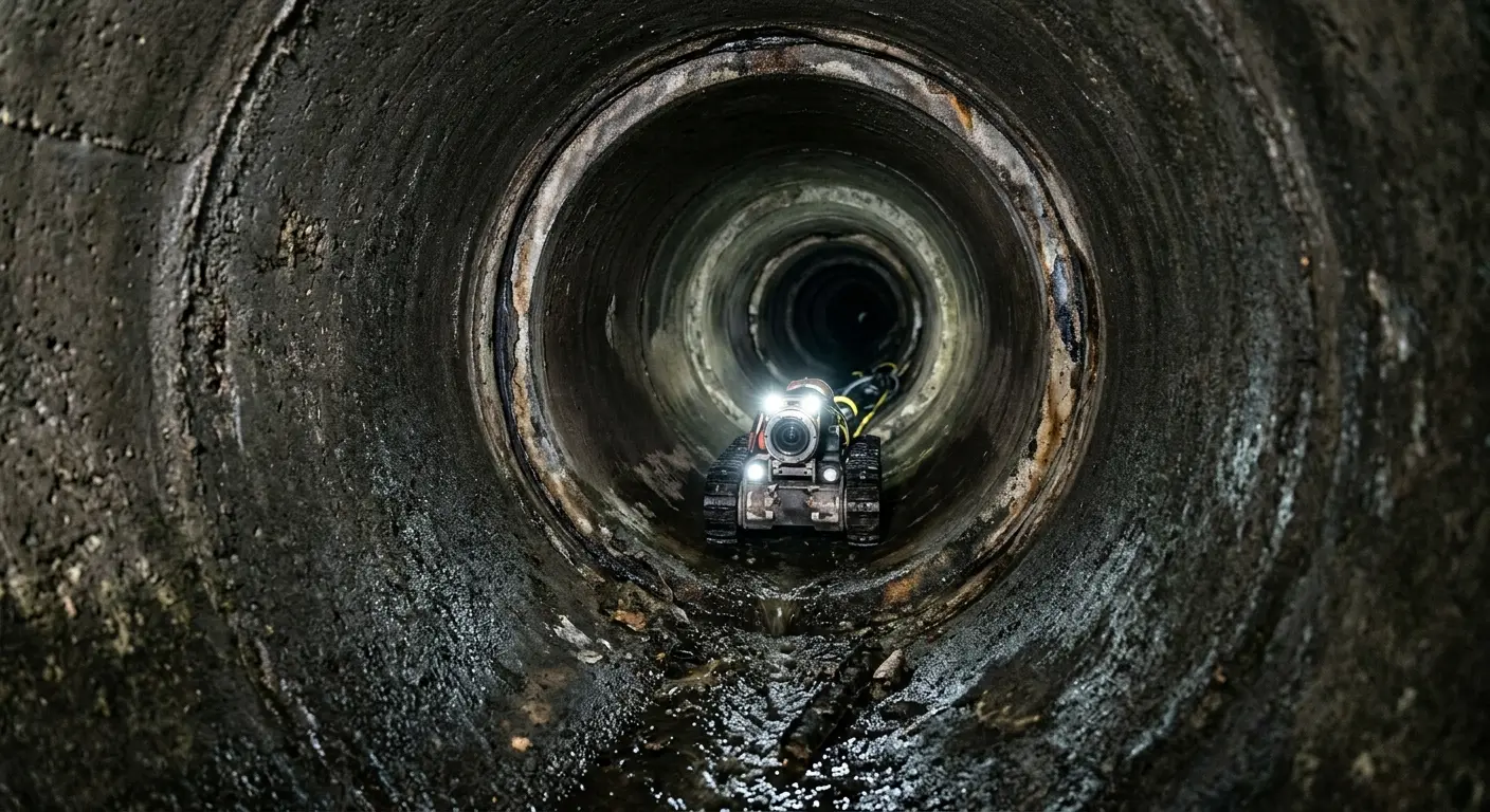 Robotic sewer camera inspecting pipe interior for Sewer Line Repair in North Providence